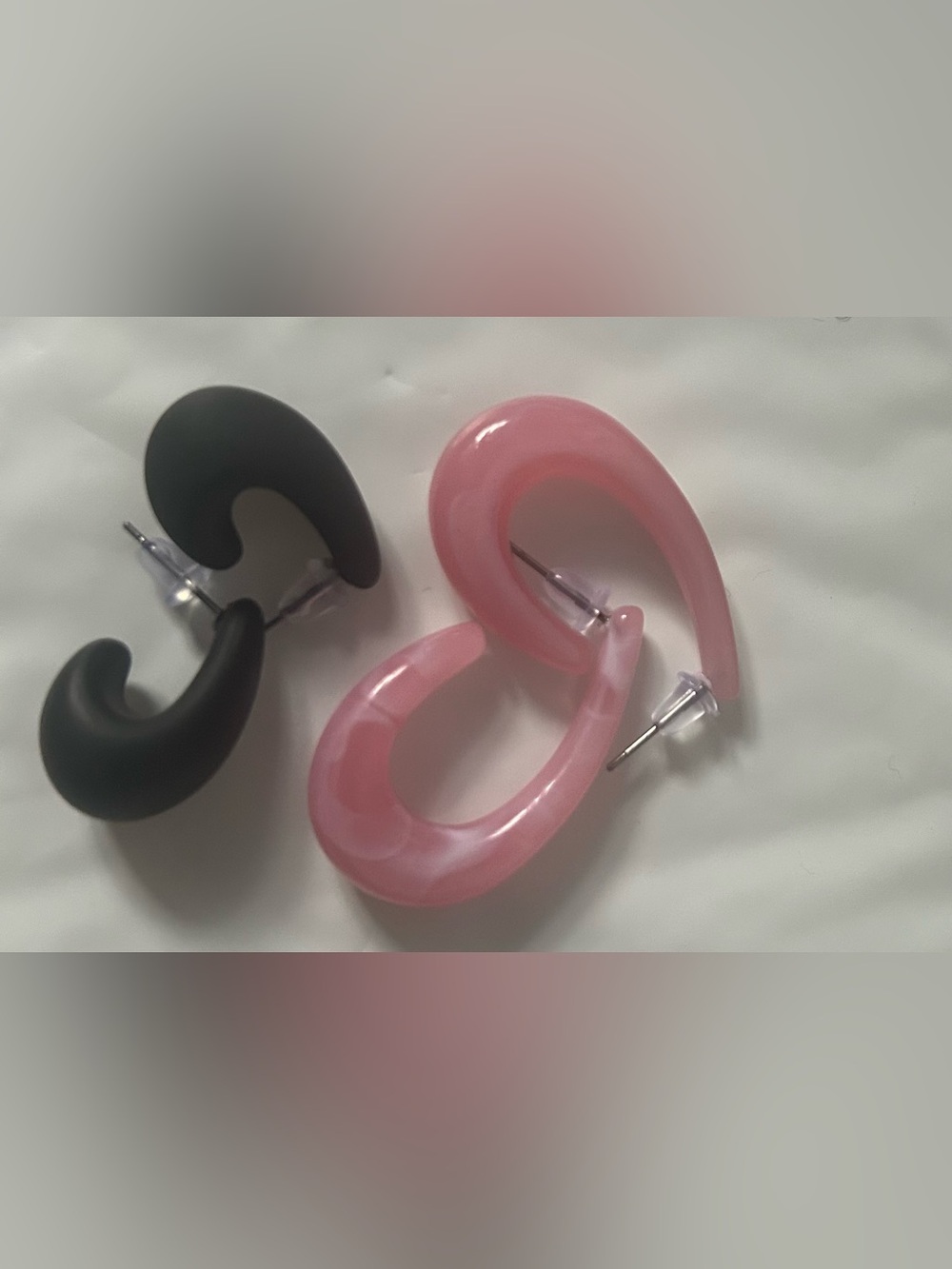 Pink and Black Curved Hoop Earrings - Women Accessories